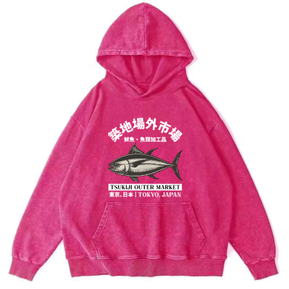 Japanese Seafood Market Tuna Vintage Distressed Hoodie