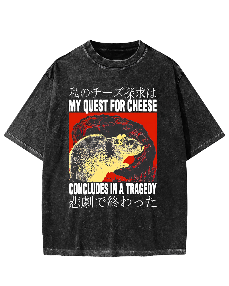 My Quest For Cheese Rat Japanese Vintage Distressed T-shirt-Zazasy