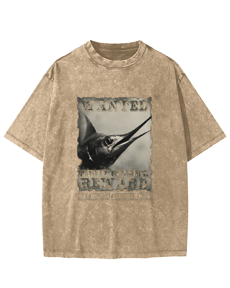 Retro Swordfish Pattern Vintage Distressed T-shirt-Zazasy