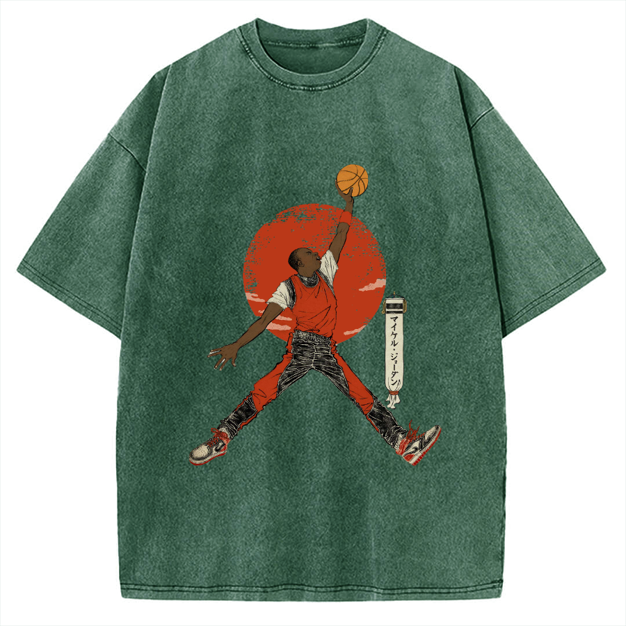 Ukiyo-e Style Basketball Player Michael Vintage Washed T-shirt