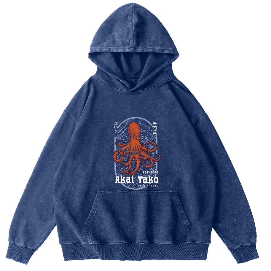 Retro Octopus Pattern Japanese Vintage Distressed Hoodie-Zazasy