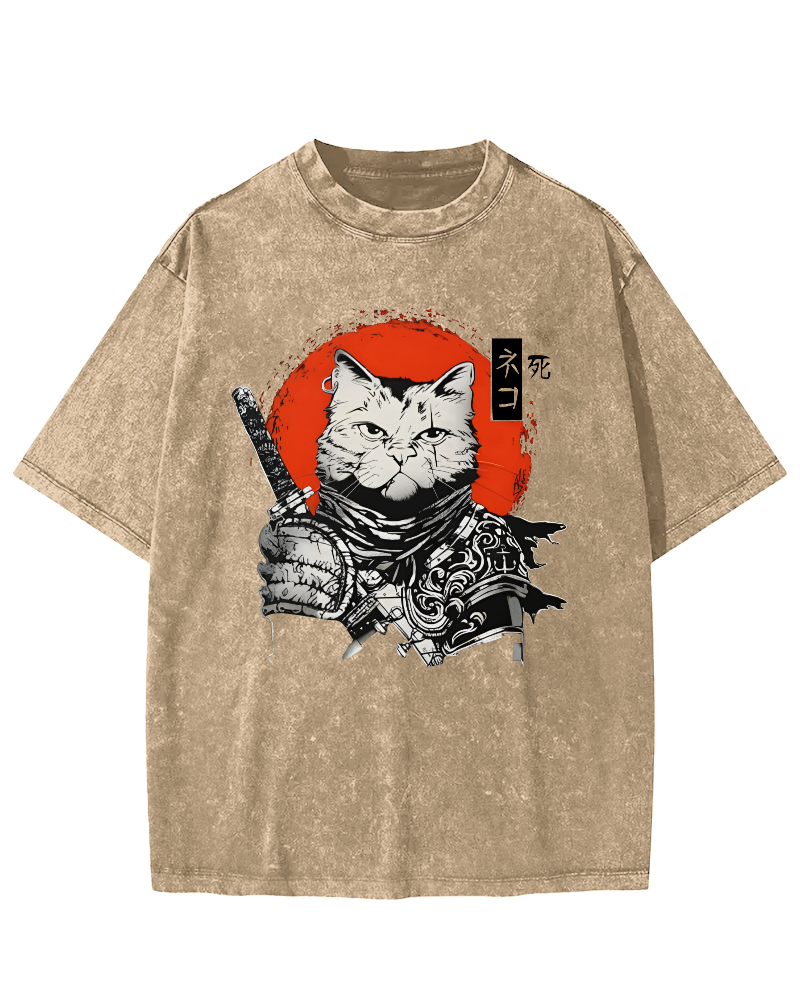 Cat Hero Japanese Style Vintage Distressed T-shirt-Zazasy
