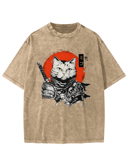 Cat Hero Japanese Style Vintage Distressed T-shirt-Zazasy