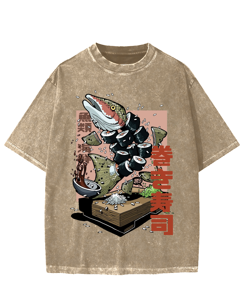 Fish Sushi Vintage Washed T-shirt
