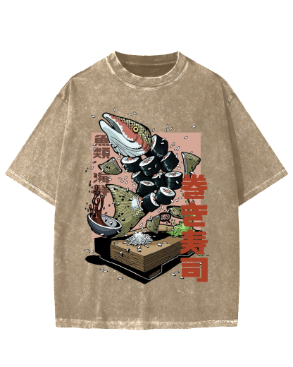 Fish Sushi Vintage Washed T-shirt