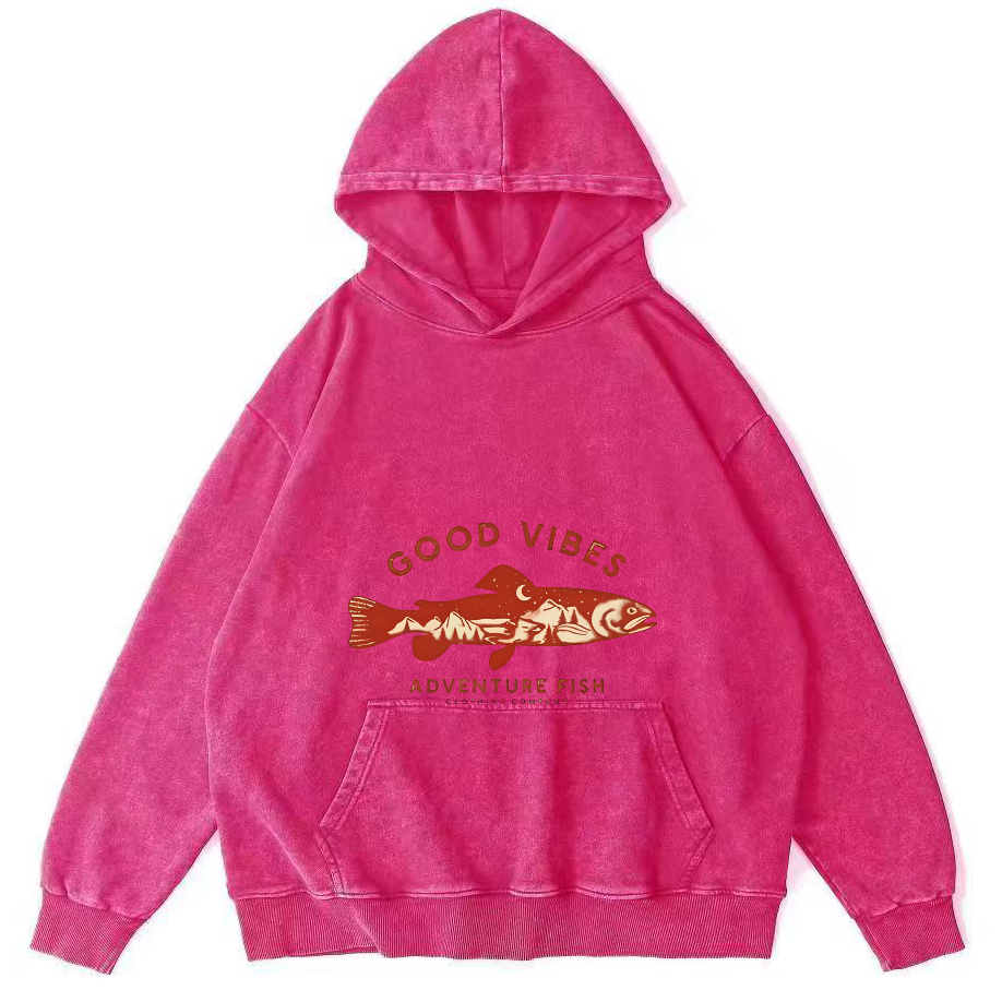 Retro Salmon Japanese Style Vintage Distressed Hoodie-Zazasy