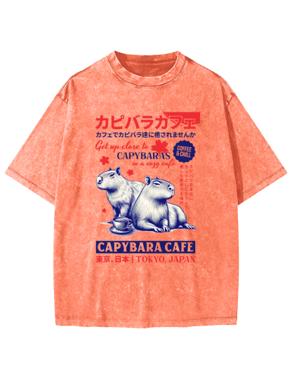 Kyoto Japanese Retro Style Animal Pattern Vintage Washed T-shirt-Zazasy