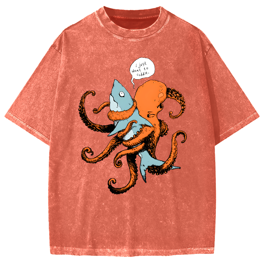 Octopus Entangles Shark Vintage Washed T-shirt