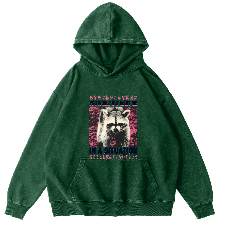 Red Panda Pattern Japanese Style Vintage Distressed Hoodie-Zazasy