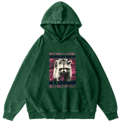 Red Panda Pattern Japanese Style Vintage Distressed Hoodie-Zazasy