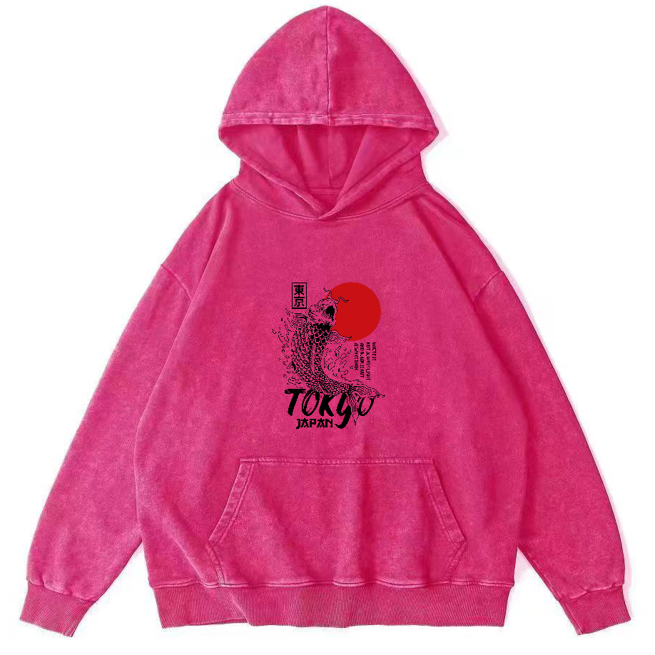 Tokyo Koi Pattern Vintage Distressed Hoodie-Zazasy