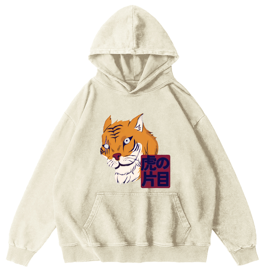 Japanese Tiger Vintage Washed Hoodie-Zazasy