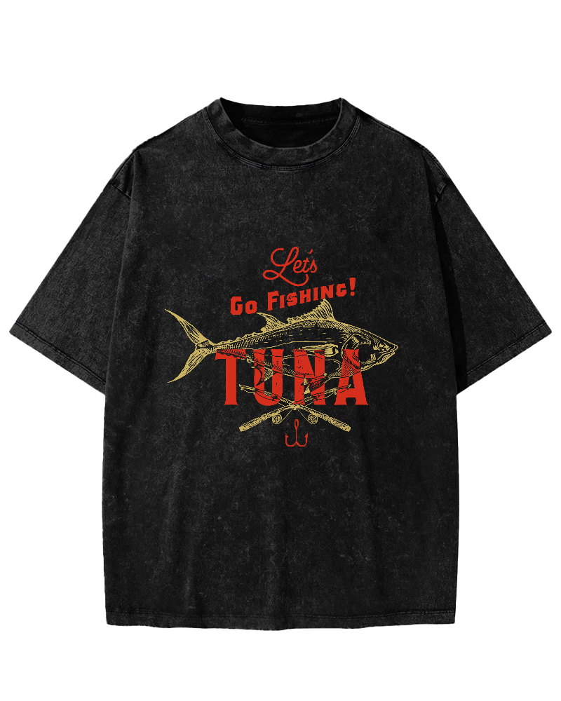 Retro Tuna Fishing Japanese Washed T-shirt-Zazasy