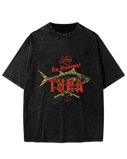 Retro Tuna Fishing Japanese Washed T-shirt-Zazasy