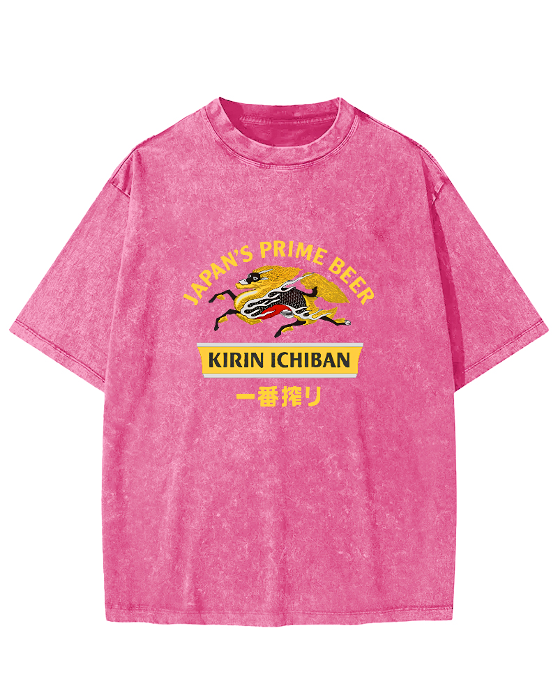 Kirin Ichiban Beer Logo Japanese Washed T-Shirt-Zazasy