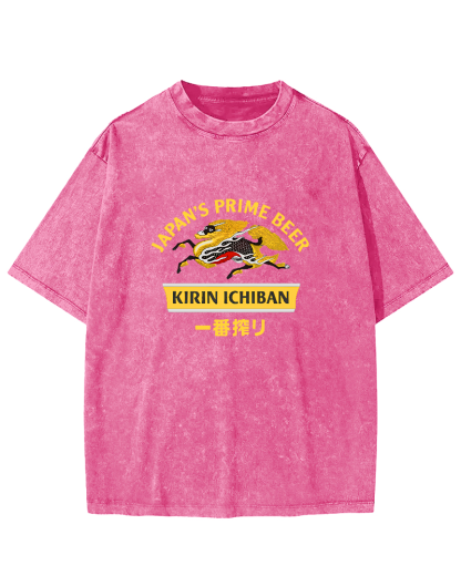 Kirin Ichiban Beer Logo Japanese Washed T-Shirt-Zazasy
