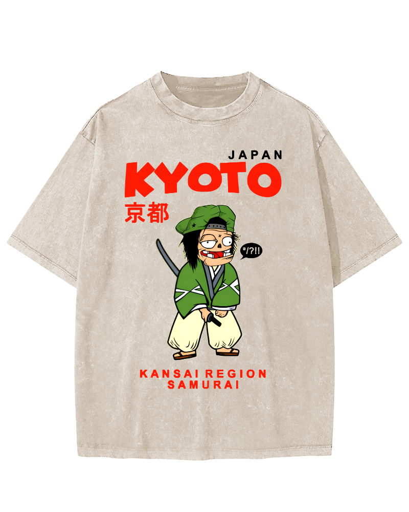 Kyoto Samurai, Japan Vintage Washed T-shirt-Zazasy