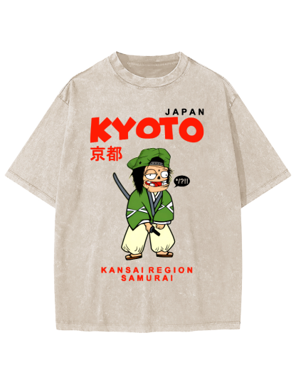 Kyoto Samurai, Japan Vintage Washed T-shirt-Zazasy
