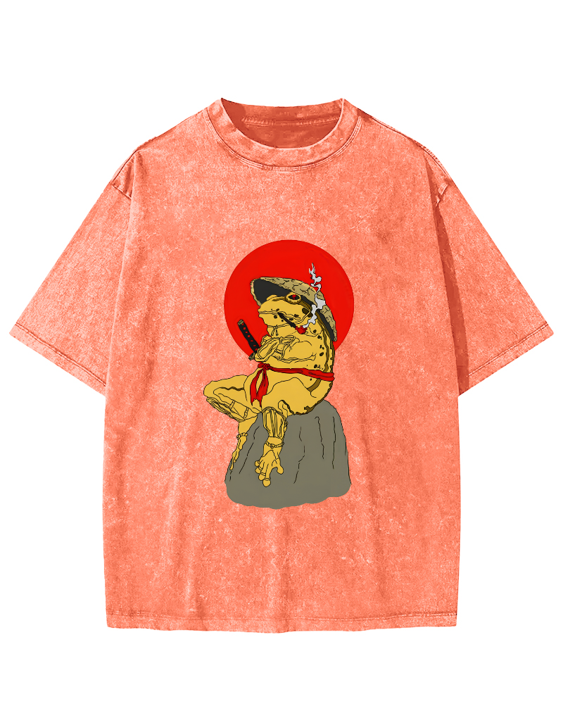 Frog Warrior Japanese Vintage Distressed T-shirt-Zazasy