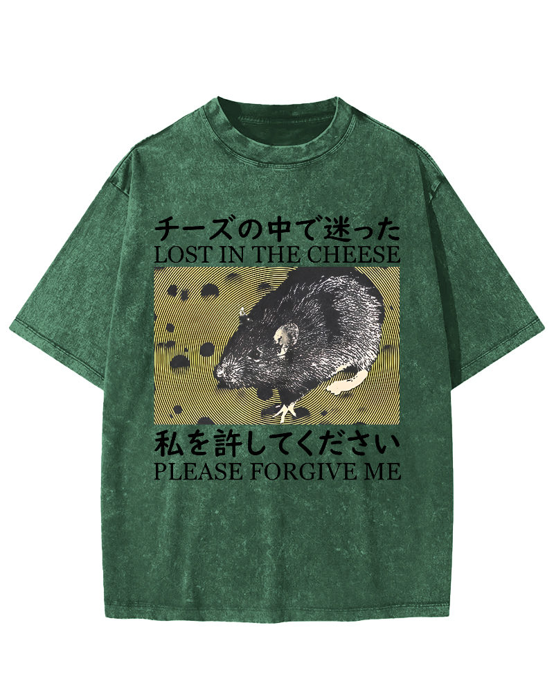 Lost in the Cheese Rat Vintage Distressed T-shirt-Zazasy