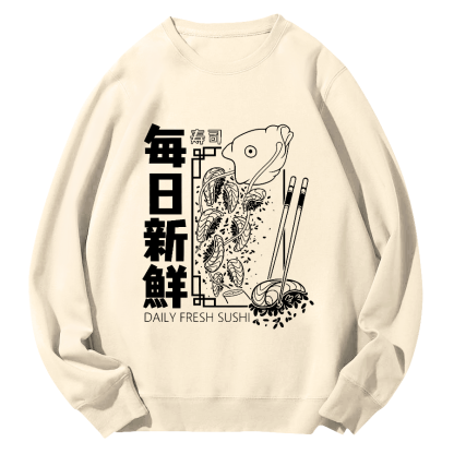 Fresh Sushi Daily Round Neck Sweatshirt-Zazasy