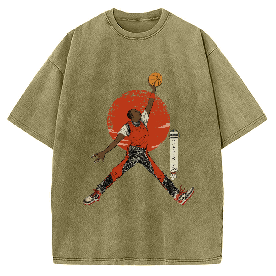 Ukiyo-e Style Basketball Player Michael Vintage Washed T-shirt