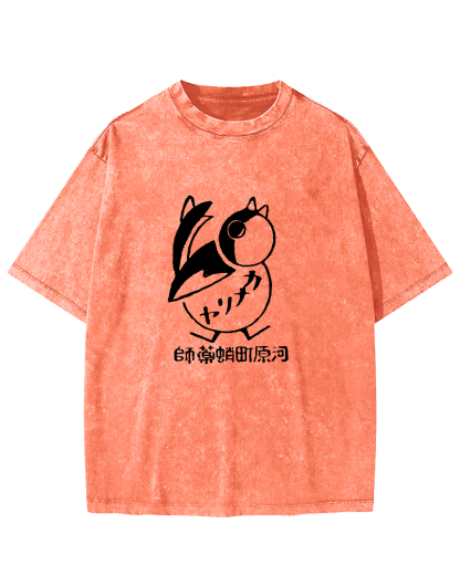 Japanese Script Chicken Pattern Vintage Distressed T-shirt-Zazasy