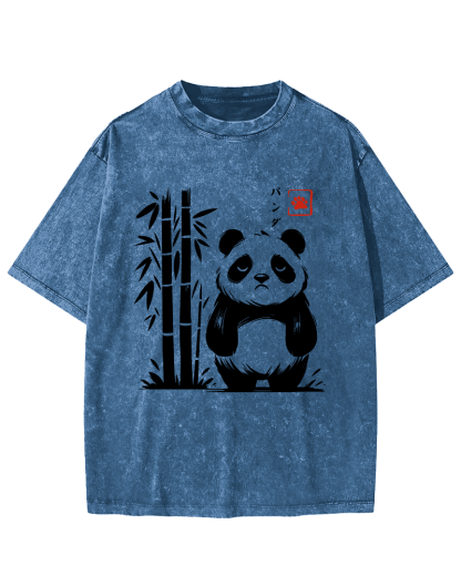 Cute Giant Panda Japanese Style Vintage Washed T-shirt-Zazasy