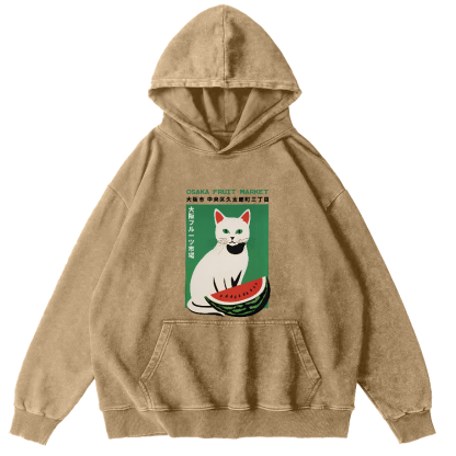 Cat Who Loves To Eat Watermelon Vintage Distressed Hoodie-Zazasy