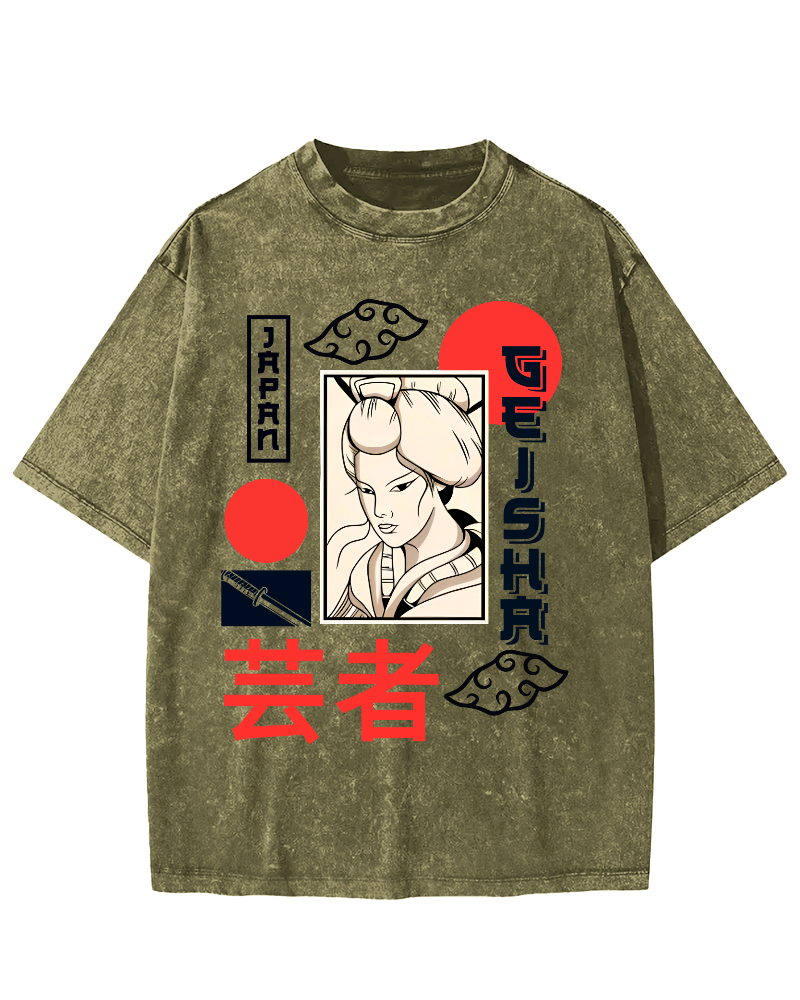Yunzhe Japanese Style Vintage Washed T-shirt-Zazasy