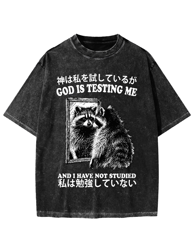 God is testing me Raccoon Vintage Washed T-shirt