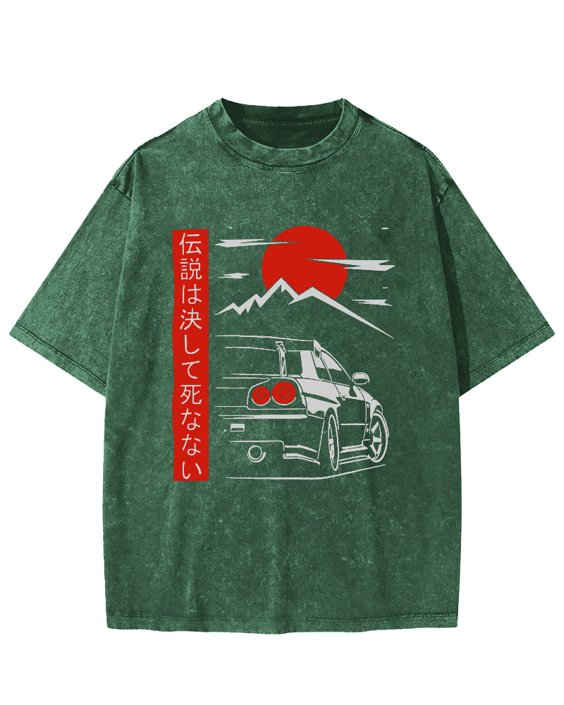 Japanese Style Scenery Vintage Washed T-shirt-Zazasy