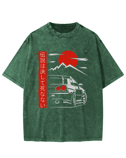 Japanese Style Scenery Vintage Washed T-shirt-Zazasy
