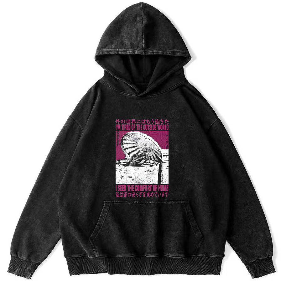 Retro Raccoon Pattern Japanese Style Vintage Distressed Hoodie-Zazasy