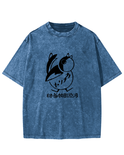Japanese Script Chicken Pattern Vintage Distressed T-shirt-Zazasy