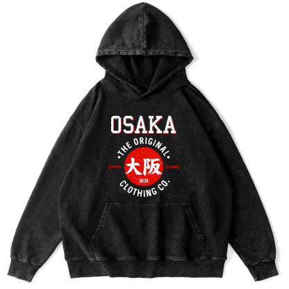 Osaka Script in Japan Vintage Washed Hoodie-Zazasy