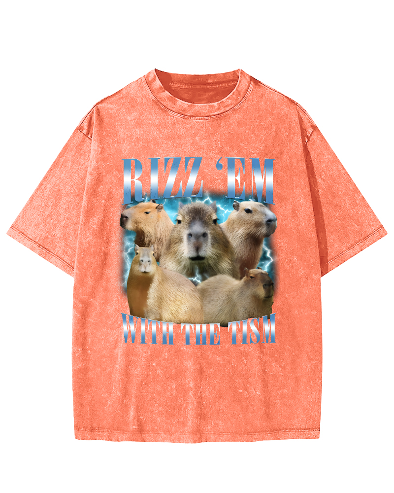 Rizz Em With The  Tism ﻿ Vintage Distressed T-shirt-Zazasy