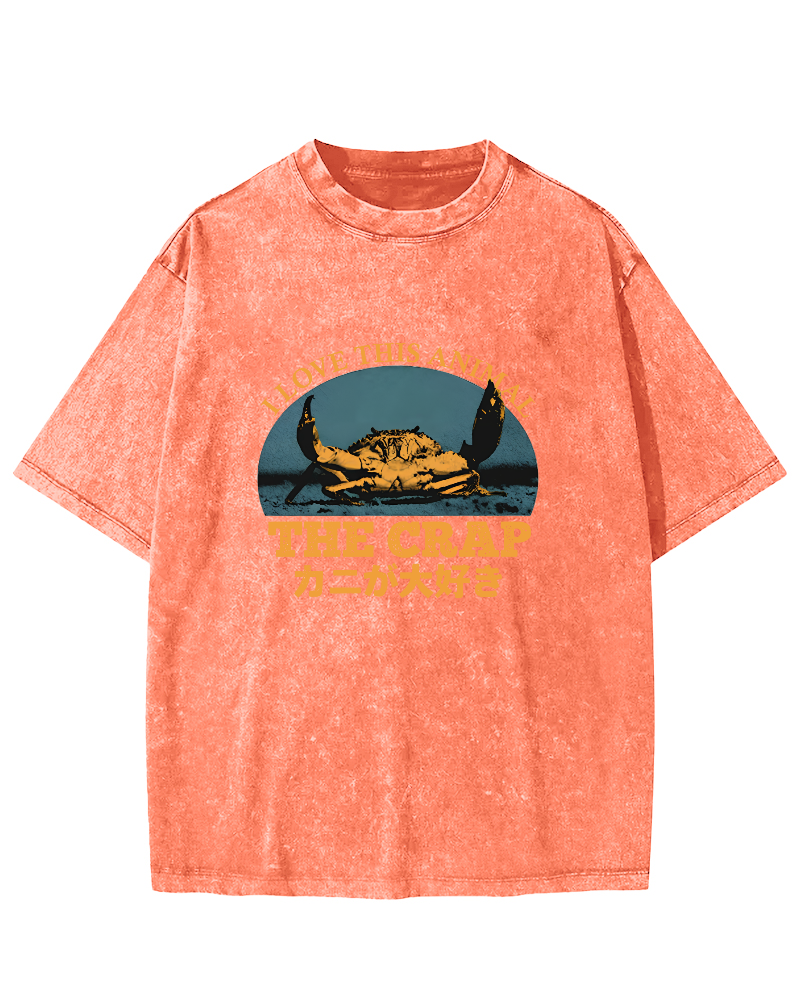Retro Crab Pattern Vintage Distressed T-shirt-Zazasy