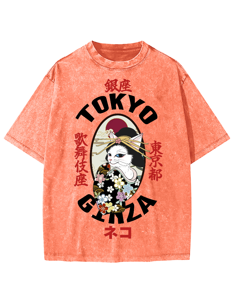 Tokyo Kabuki Cat Vintage Washed T-shirt