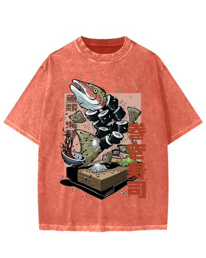 Fish Sushi Vintage Washed T-shirt