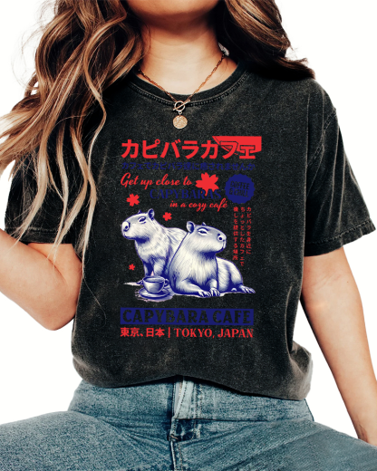 Kyoto Japanese Retro Style Animal Pattern Vintage Washed T-shirt-Zazasy