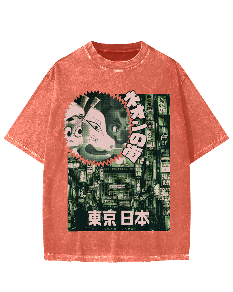 Neon city Tokyo Vintage Washed T-shirt