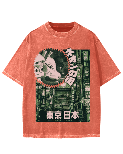 Neon city Tokyo Vintage Washed T-shirt