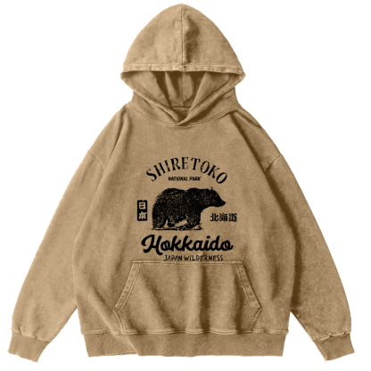 Japanese Writing Bear Pattern Vintage Distressed Hoodie-Zazasy
