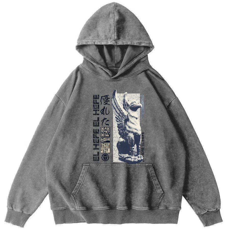 Griffin Retro Vintage Washed Hoodie-Zazasy