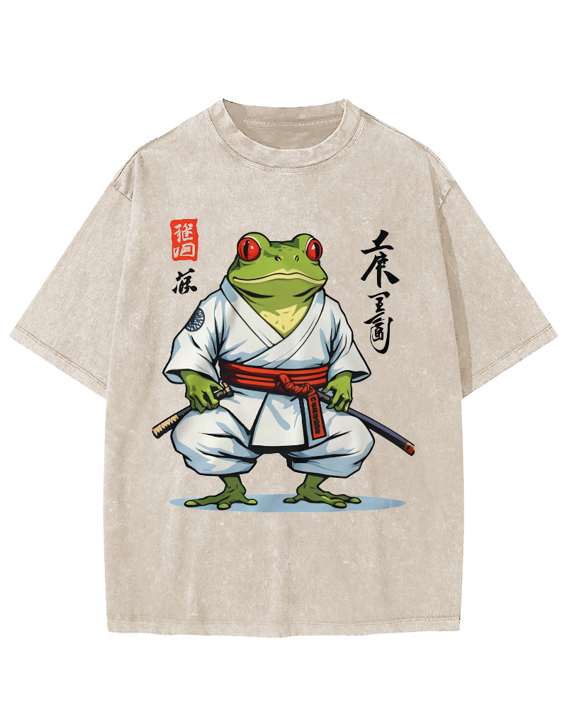 Frog Bushido Spirit Japanese Vintage Washed T-shirt-Zazasy