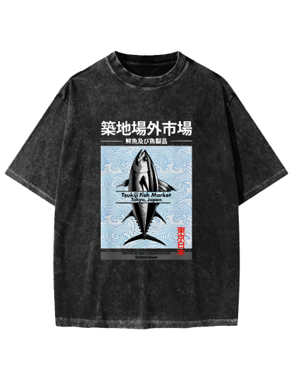 Tokyo Tsukiji Off Market, Japan Vintage Washed T-shirt-Zazasy