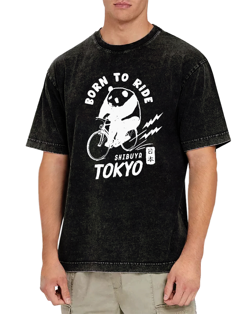 Fun Panda Pattern Vintage Distressed T-shirt-Zazasy