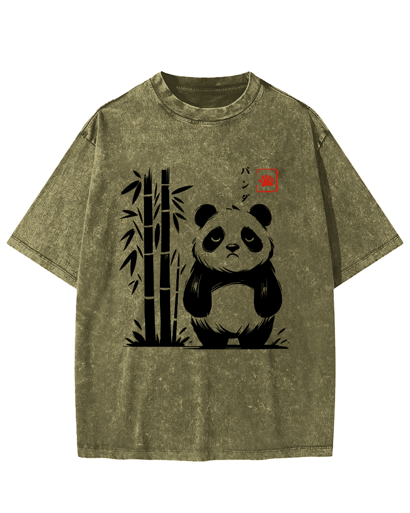 Cute Giant Panda Japanese Style Vintage Washed T-shirt-Zazasy