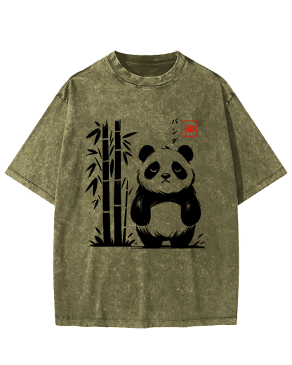 Cute Giant Panda Japanese Style Vintage Washed T-shirt-Zazasy
